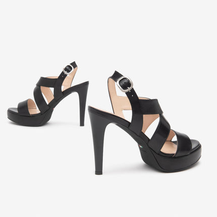Nero Giardini Sandali Donna con Tacco Alto e Plateau in Pelle Nero E513161DE NERO 100 Nero Giardini 