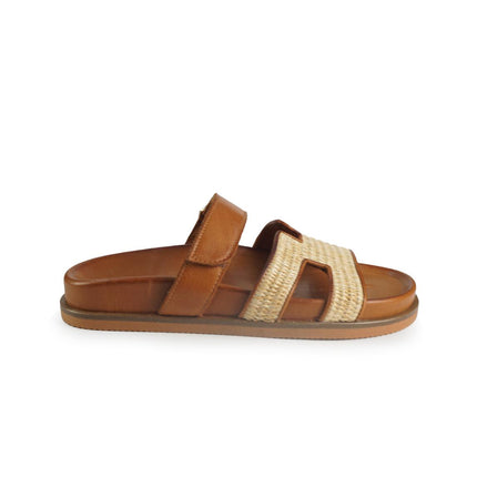 Tsakiris Mallas Sandali Donna con Plantare in Pelle Cuoio e Rafia 966 KIMOLOS RAFFIA TAN Tsakiris Mallas 
