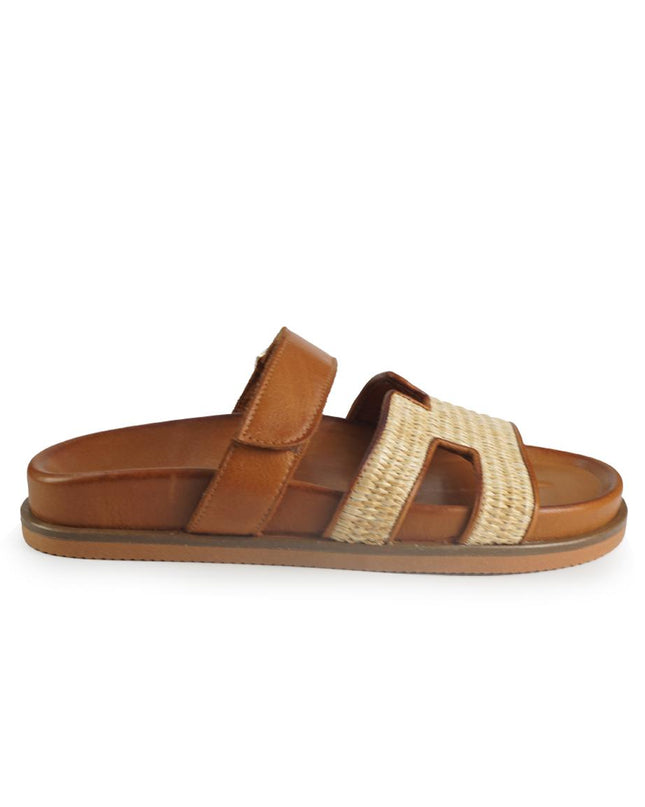 Tsakiris Mallas Sandali Donna con Plantare in Pelle Cuoio e Rafia 966 KIMOLOS RAFFIA TAN Tsakiris Mallas 