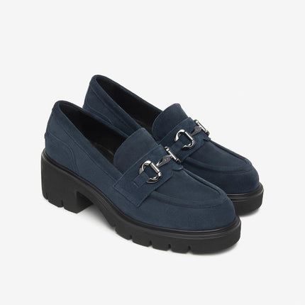 Nero Giardini Mocassini Donna con Tacco e Morsetto in Camoscio Blu - MARIO SPATARELLA