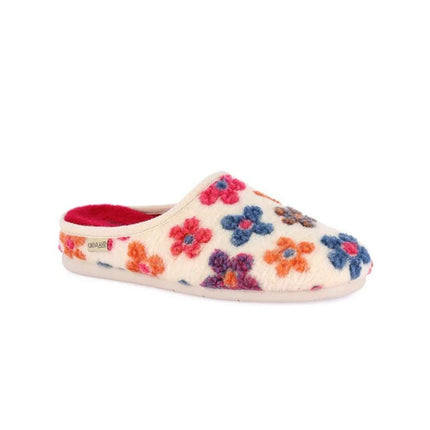 Grunland Pantofola Ciabatta Donna in Feltro Fantasia Fiori Panna - MARIO SPATARELLA