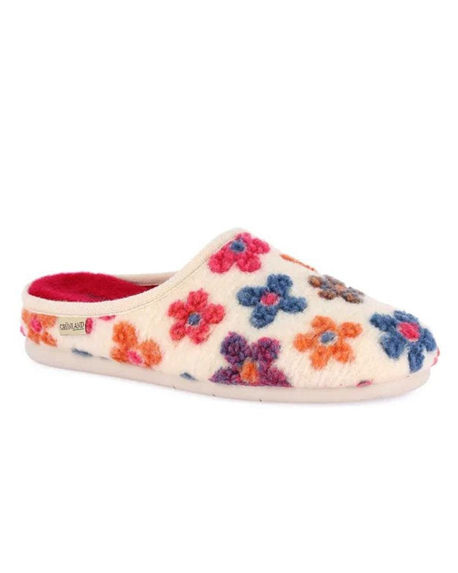 Grunland Pantofola Ciabatta Donna in Feltro Fantasia Fiori Panna - MARIO SPATARELLA