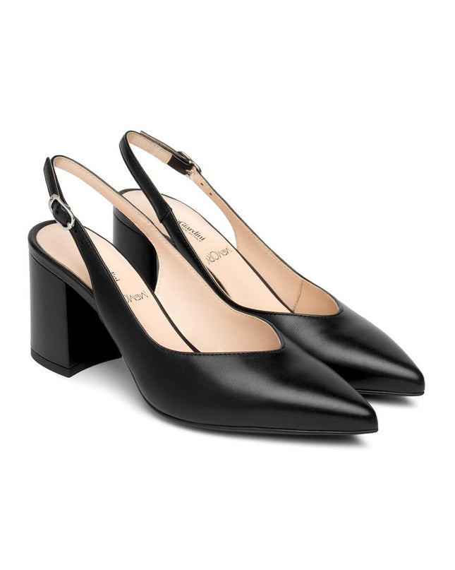 NeroGiardini Chane Mary Janel Sling Back con Tacco Largo in Pelle Nera - MARIO SPATARELLA