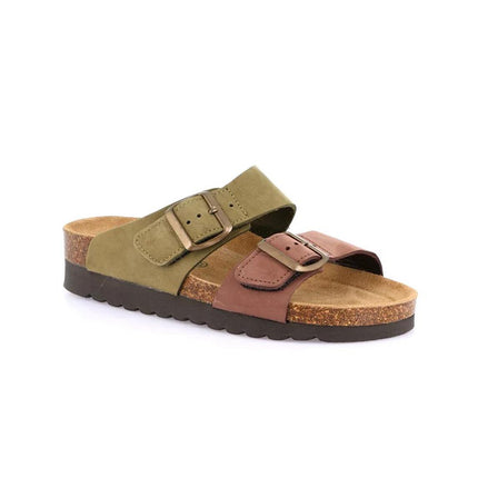 Grunland Sandali Donna Plantare Sughero Doppia Fibbia in Nabuk Bicolore CB2249 HOLA OLIVA MARRONE Grunland 