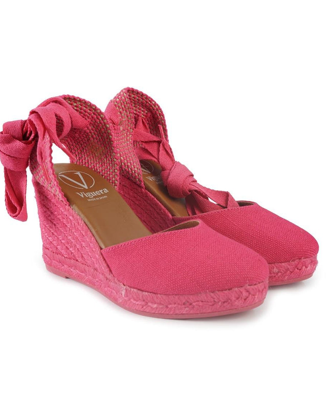 Viguera Espadrillas Alpargatas Donna con Lacci Lunghi in Lino Fuxia - MARIO SPATARELLA
