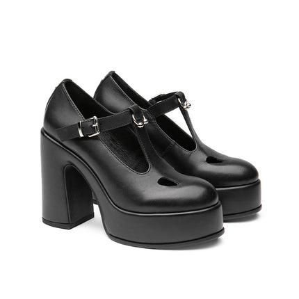Pump Cult Donna con Tacco e Plateau in Pelle Nero CLW460100 BJORK BLACK Cult 