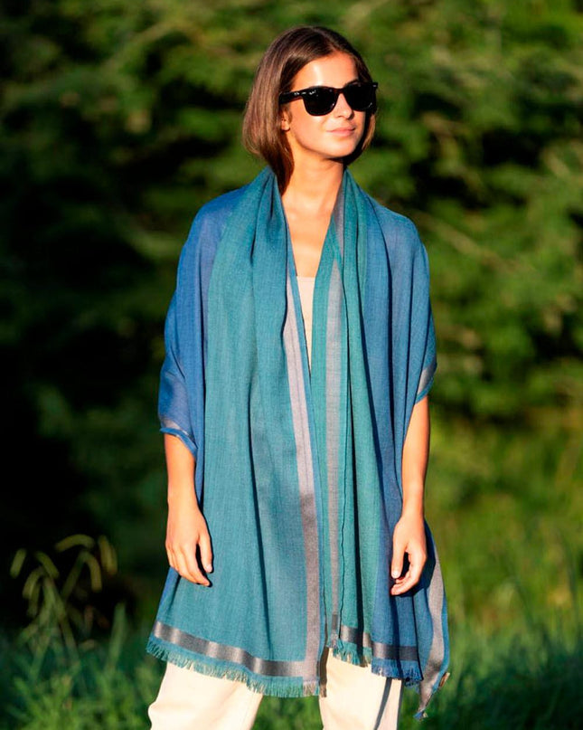 Foulard in Lana Misto Seta Azzurro Verde ASW37F AZUL VERDE Colores de Otono 