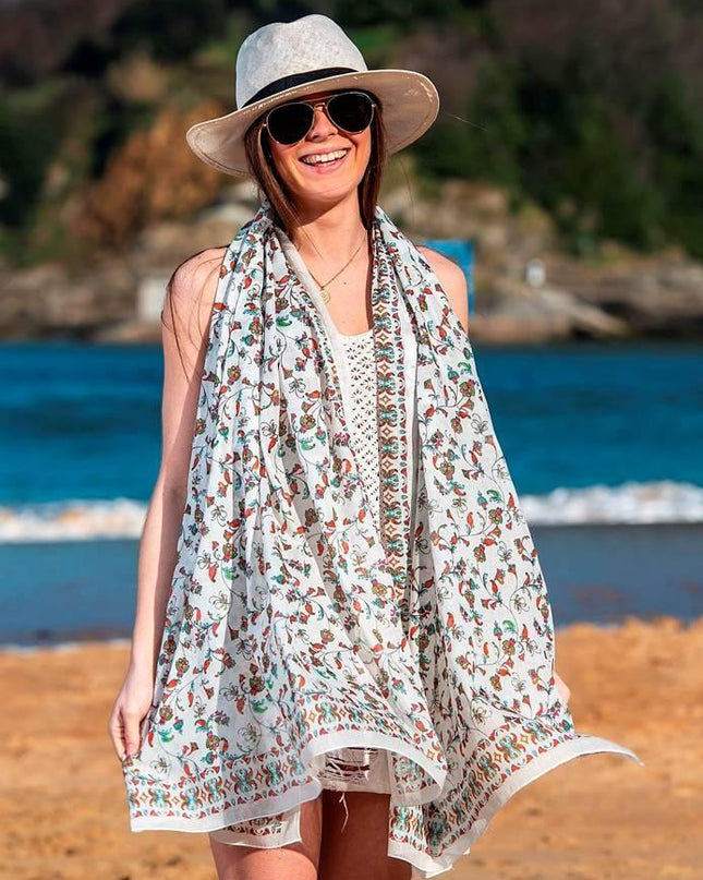 Foulard Pareo in Cotone Stampato Fantasia Rosso - MARIO SPATARELLA