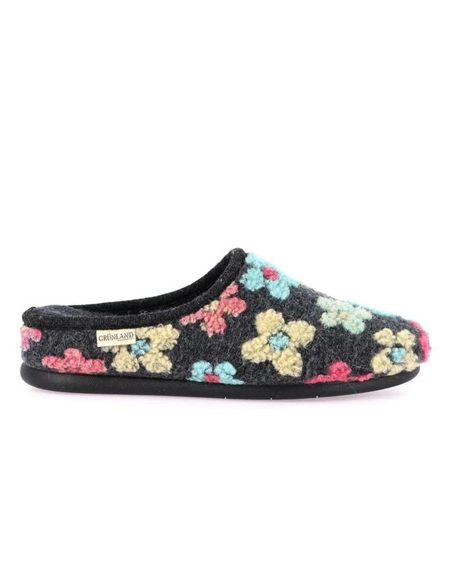 Grunland Pantofola Ciabatta Donna in Feltro Fantasia Fiori Blu - MARIO SPATARELLA