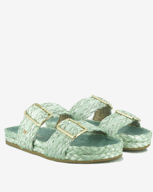 Sandalo Donna Basso Due Fibbie PALMAS RAFFIA WATER GREEN Wrangler 