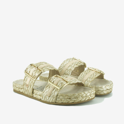 Sandalo Donna Basso Due Fibbie PALMAS RAFFIA NATURALE Wrangler 