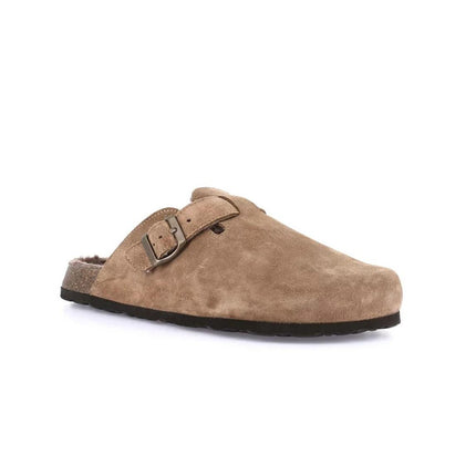 Grunland Pantofola Sabot Uomo in Camoscio Taupe con Fodera Peluche CB2247 BOBO TAUPE Grunland 