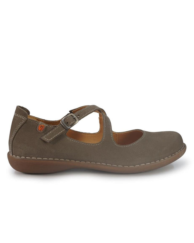 Jungla Ballerina Donna con Doppio Cinturino in Pelle Nabuk Taupe - MARIO SPATARELLA