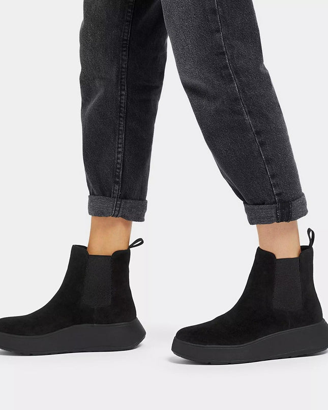 FitFlop Stivaletti Donna Flatform Chelsea con Zeppa in Camoscio Nero FK3 F-MODE BLACK FitFlop 