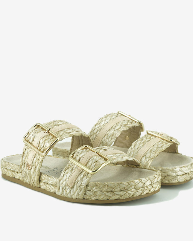 Sandalo Donna Basso Due Fibbie PALMAS RAFFIA NATURALE Wrangler 
