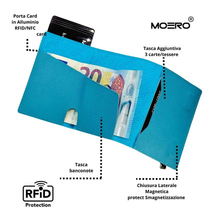 Moero Pro Saffiano Azzurro Zip Portafoglio Slim PRO SAFFIANO AZZURRO ZIP AZZURRO Moero 