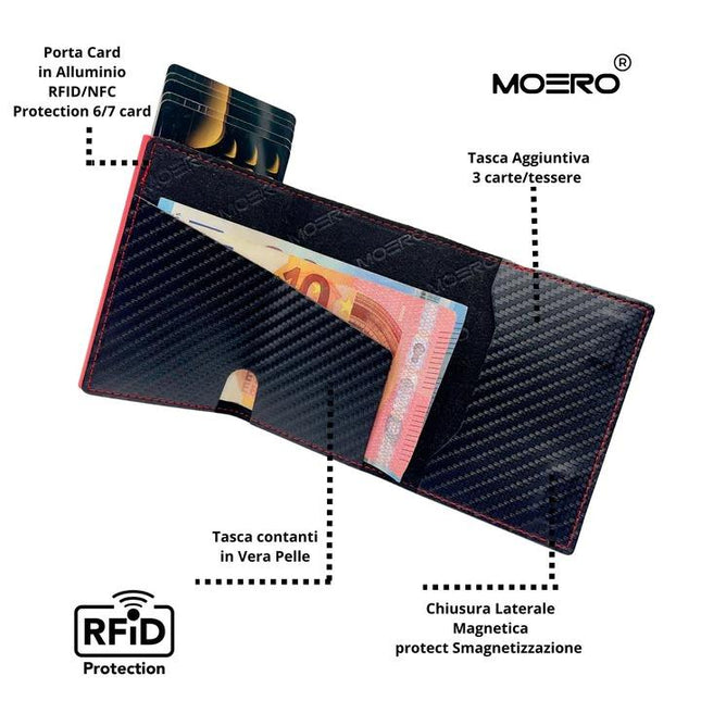 Moero Pro Carbon Racing Red Zip Portafoglio Slim - MARIO SPATARELLA