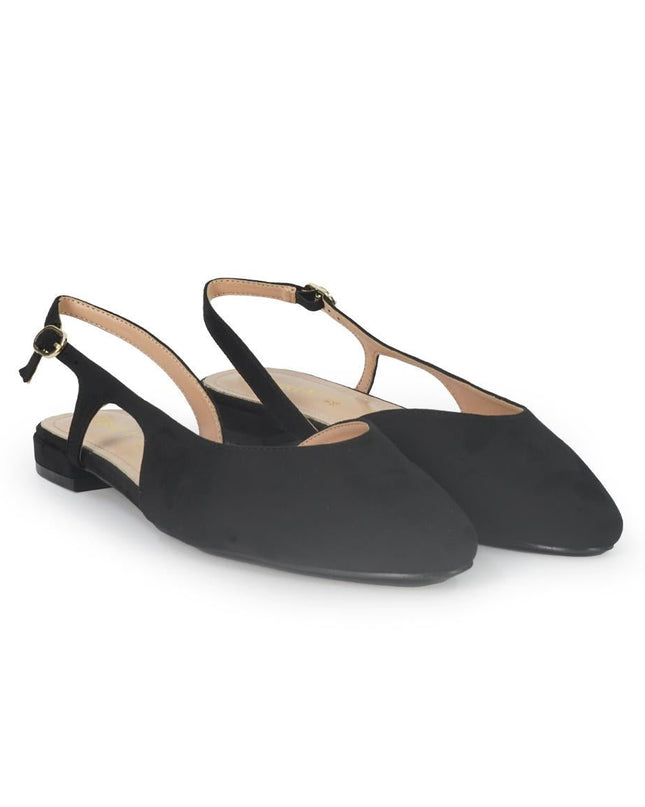 ClaudV Chanel Donna Sling Back Tacco Basso in Camoscio Nero - MARIO SPATARELLA