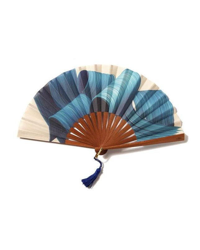 Ventaglio in Legno e Cotone Blu BLUE WAVE FLUID Ette 