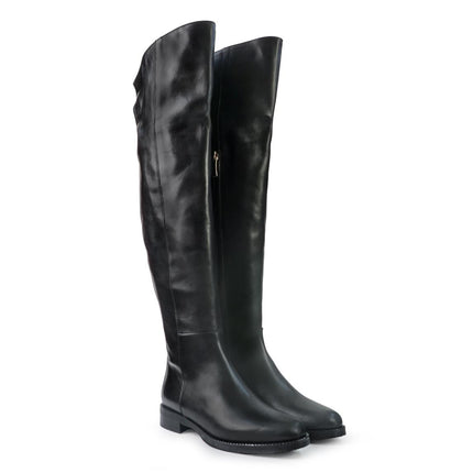 Gianni Crasto Stivale Donna in Pelle Nera con Tacco Basso e Gambale Alto Sopra il Ginocchio - MARIO SPATARELLA