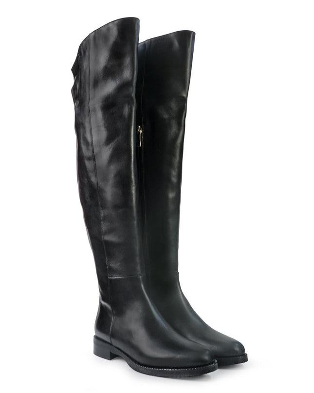 Gianni Crasto Stivale Donna in Pelle Nera con Tacco Basso e Gambale Alto Sopra il Ginocchio - MARIO SPATARELLA