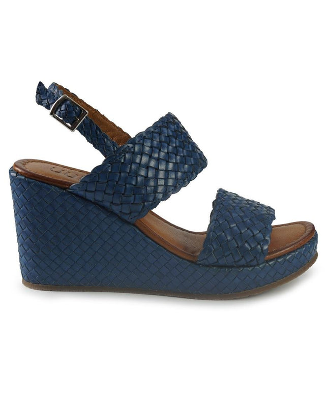 Vueva Sandali Zeppa Alta Donna in Pelle Intrecciata Azzurro Blu - MARIO SPATARELLA