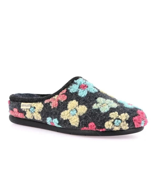 Grunland Pantofola Ciabatta Donna in Feltro Fantasia Fiori Blu - MARIO SPATARELLA