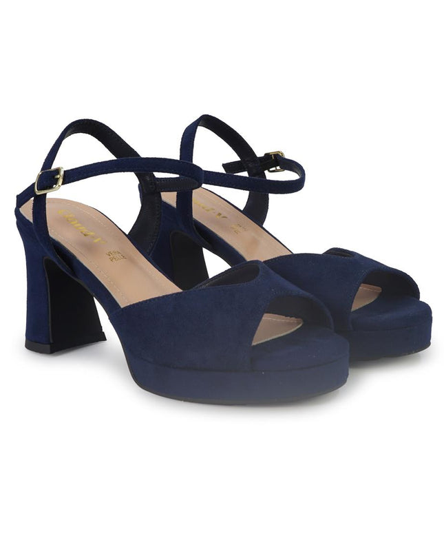 ClaudV Sandali Donna con Tacco e Plateau in Camoscio Blu G42-05 NAVY BLUE ClaudV 