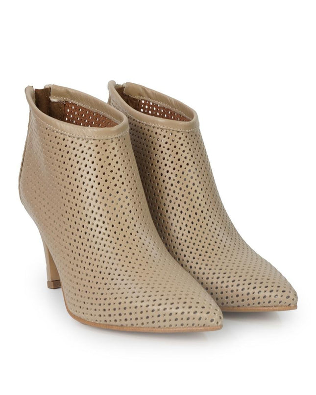 Luis Anne Stivaletto Donna Tacco Stiletto in Pelle Microforata Beige - MARIO SPATARELLA
