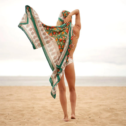 Pareo Foulard in Cotone SRG10 BLOCCHI GREEN Linen 
