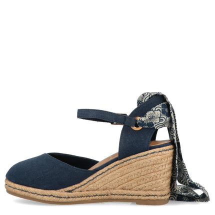 O - Joo Espadrillas Donna con Zeppa e Lacci in Tessuto Blu - MARIO SPATARELLA