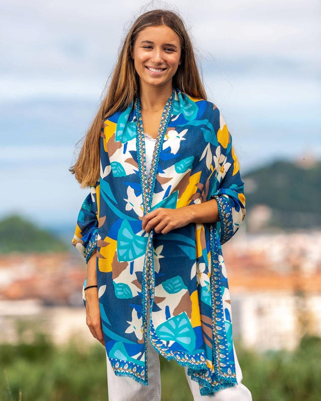 Foulard in Lana Misto Seta Blu ASW35F AZUL OSCURO Colores de Otono 