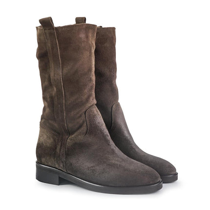 Spatarella Stivaletti Donna Tacco Basso Tubolare in Pelle Ingrassata Taupe - MARIO SPATARELLA