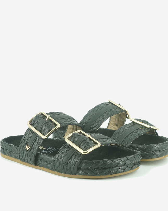 Sandalo Donna Basso Due Fibbie PALMAS RAFFIA BLACK Wrangler 
