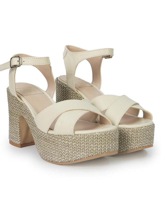 Luis Anne Sandalo Donna con Tacco e Plateau in Pelle Latte - MARIO SPATARELLA