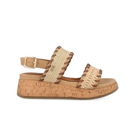 Jeep Sandalo Donna con Zeppa Sughero Beige Multi KARINA RAFFIA NATURAL Jeep Footwear 