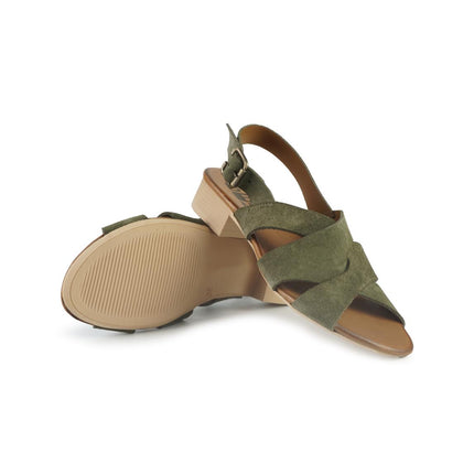 Bueno Sandali Donna con Tacco Basso in Camoscio Verde E2702 VERDONE Bueno 