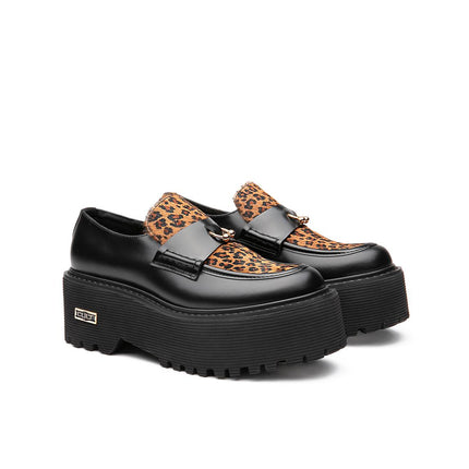Mocassini Cult Donna con Zeppa in Pelle Nero e Cavallino Animalier CLW453801 AXL JAGUAR Cult 