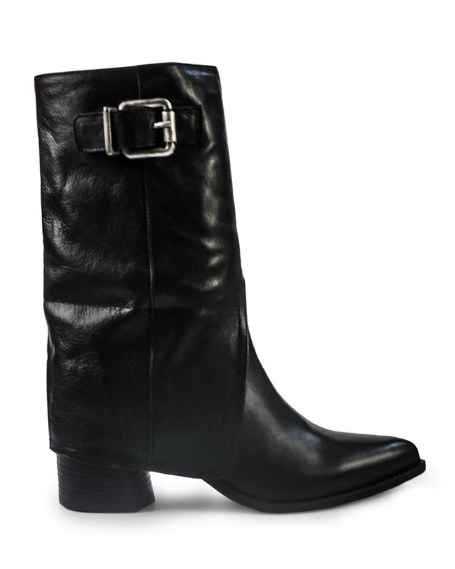 Gianni Crasto Stivale Donna con Risvolto in Pelle Nera con Tacco Medio 8696 BLACK Gianni Crasto 