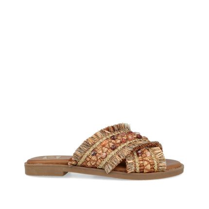 O - Joo Sandalo Flat Donna in Tessuto con Pietre Sabbia - MARIO SPATARELLA