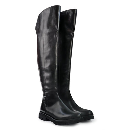 Gianni Crasto Stivale Donna in Pelle Nera con Tacco Medio e Gambale Alto Sopra il Ginocchio - MARIO SPATARELLA