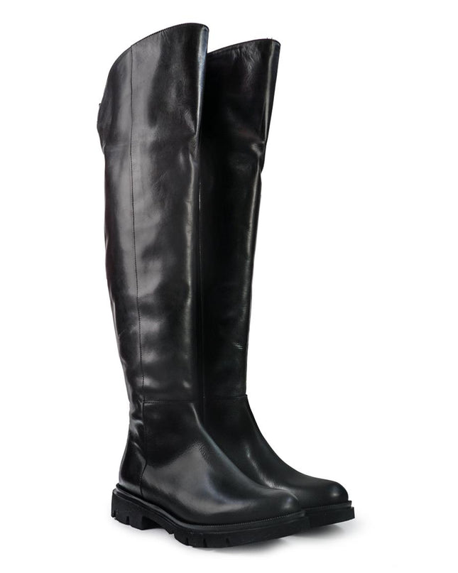 Gianni Crasto Stivale Donna in Pelle Nera con Tacco Medio e Gambale Alto Sopra il Ginocchio - MARIO SPATARELLA