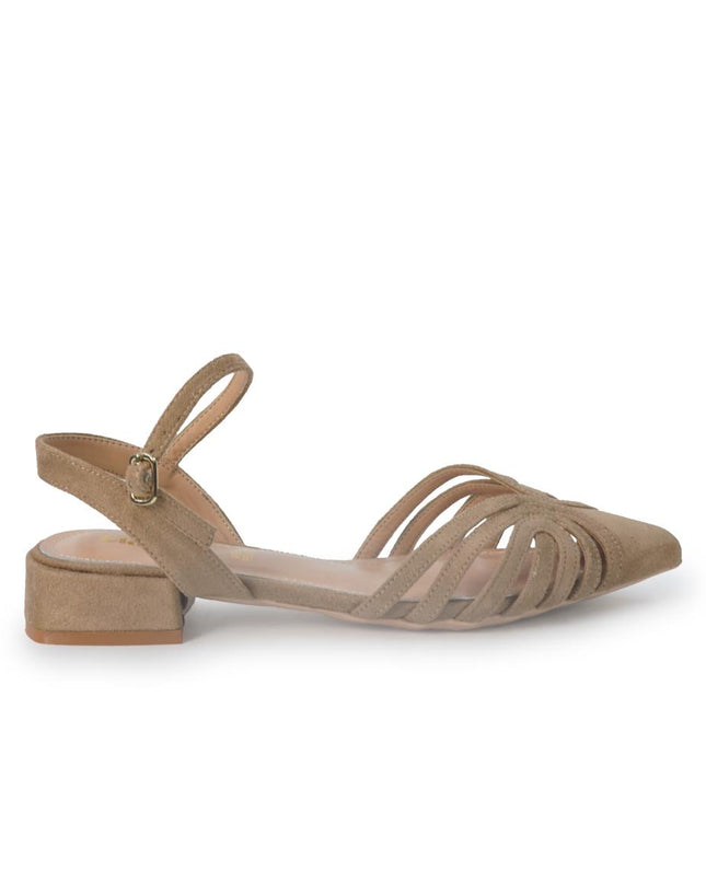 ClaudV Chanel Donna Sling Back Tacco Basso in Camoscio Taupe Beige E08-05 TAUPE ClaudV 