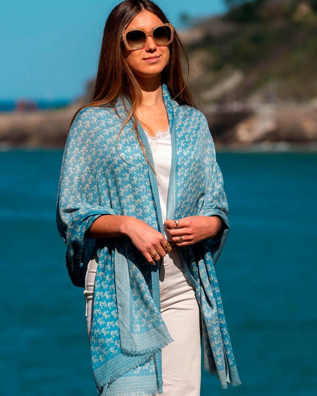 Foulard in Lana Misto Seta Azzurro - MARIO SPATARELLA