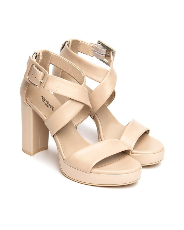 NeroGiardini Sandalo Donna con Tacco e Plateau in Pelle Lino Beige - MARIO SPATARELLA