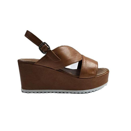 Bueno Sandali Donna con Zeppa Alta in Pelle Cuoio A5600 TAN Bueno 