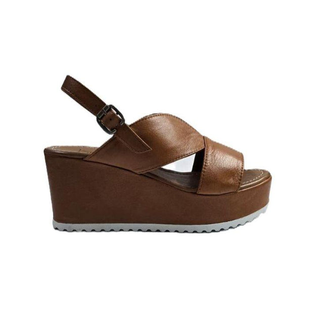 Bueno Sandali Donna con Zeppa Alta in Pelle Cuoio A5600 TAN Bueno 