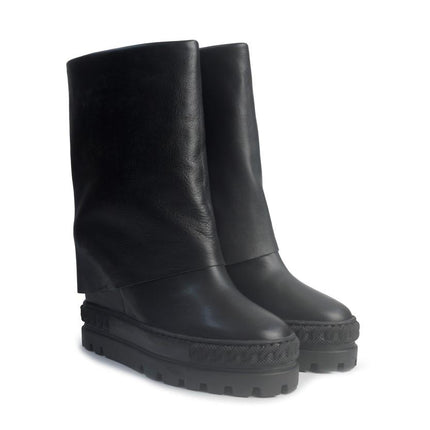 Tsakiris Mallas Stivali Donna Double Face con Risvolto e Zeppa in Pelle Nero - MARIO SPATARELLA