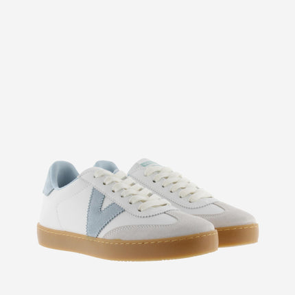 Victoria Sneakers Donna Bassa Pelle Bianco Celeste - MARIO SPATARELLA