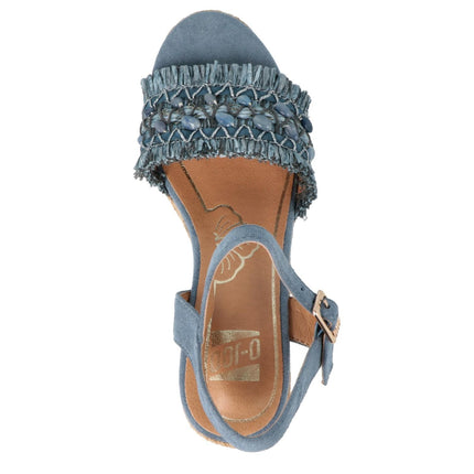 O - Joo Sandali Donna con Zeppa in Tessuto Blu - MARIO SPATARELLA
